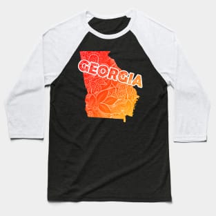 Colorful mandala art map of Georgia with text in red and orange Baseball T-Shirt